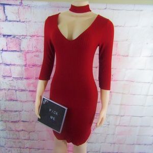 Heart Hips Neck Band V neck Red Dress S
